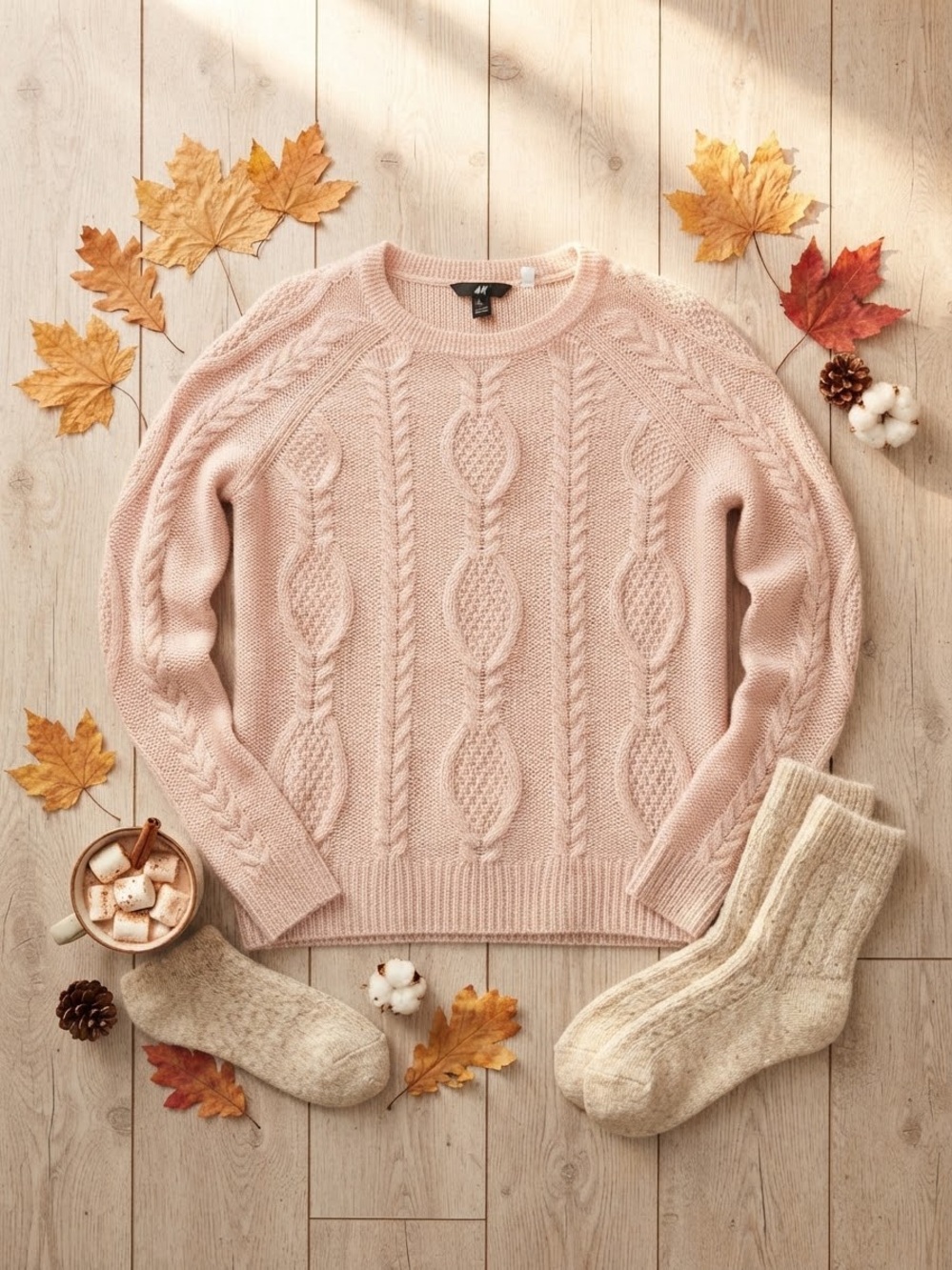 H&M Pale Pink Mohair Blend Cable Knit Sweater - Size S